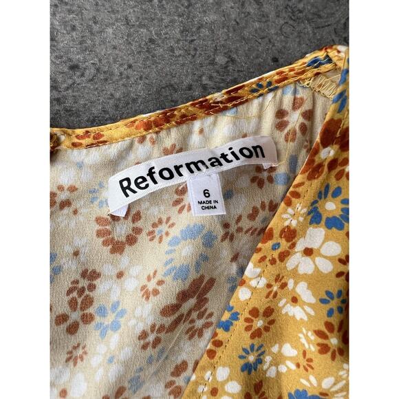 Reformation Size 6 Kaye Junie V-neck Gold Tie Back Silk Satin Floral Long Dress - Picture 7 of 13